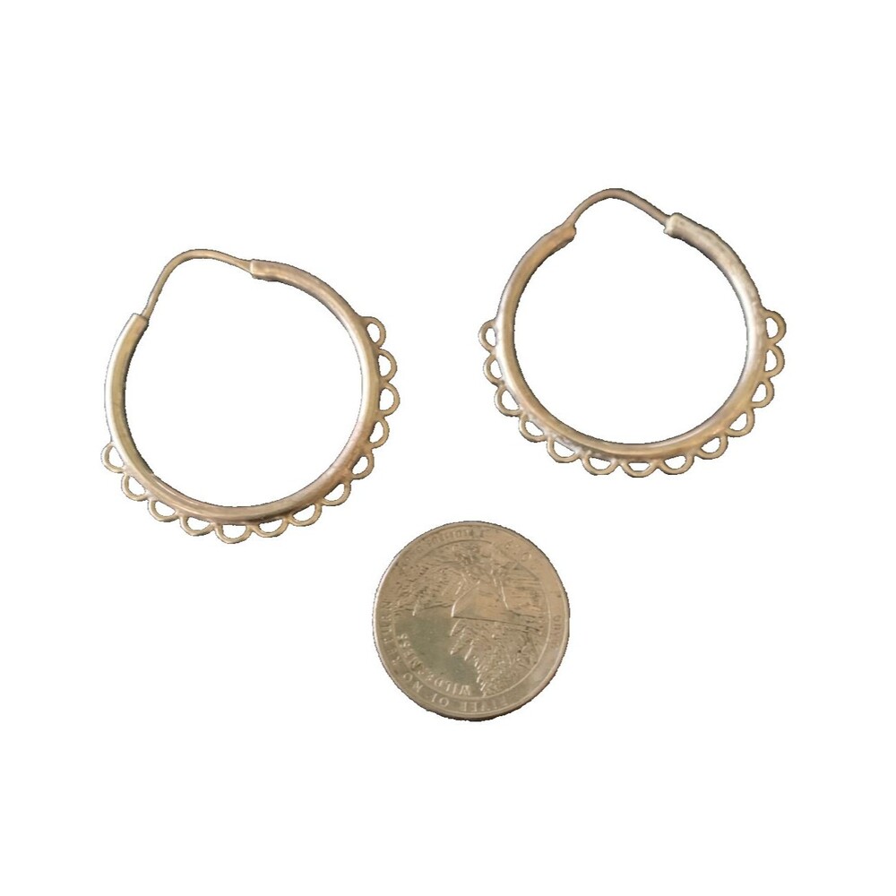 Sterling Silver 925 Scalloped Edge 1.5" Hoop Earrings 5.4g